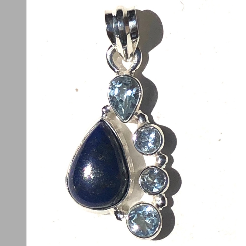 Pretty Petite Sterling Blue Topaz Lapis Pendant